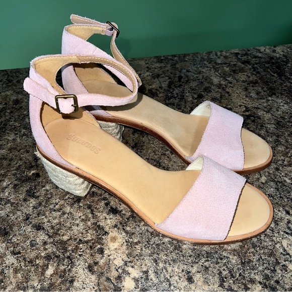 SOLUDOS Capri Block-Heel Raffia & Pink Suede Sandals Size 9. - Picture 2 of 12